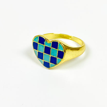 Vintage Heart Signet Ring Gold Blue