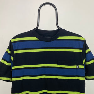 00s Retro Stussy Striped T-Shirt Black Medium