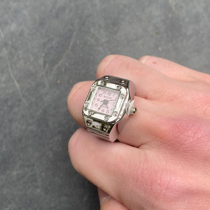 Retro Adjustable Watch Ring Silver Pink