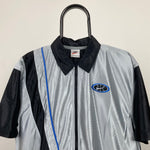 90s Nike Basketball Shiny Nylon Polo T-Shirt Grey Small