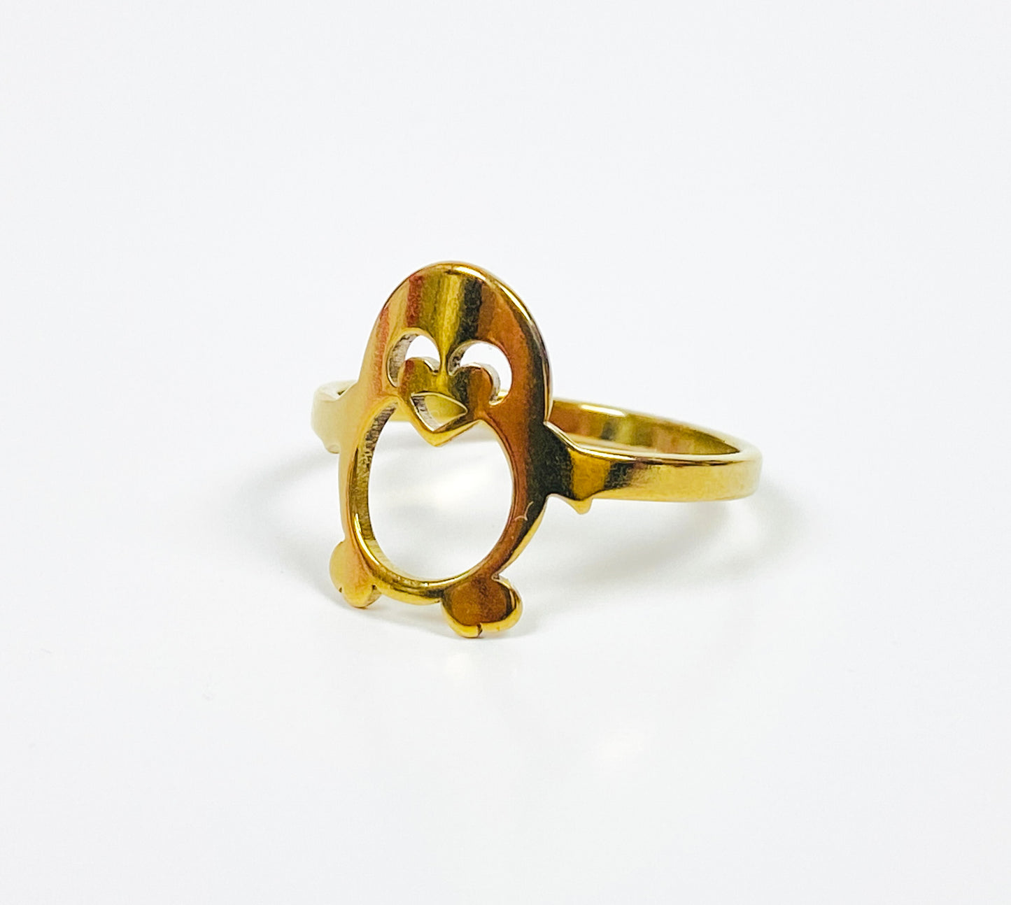 Vintage Retro Adjustable Penguin Ring Gold