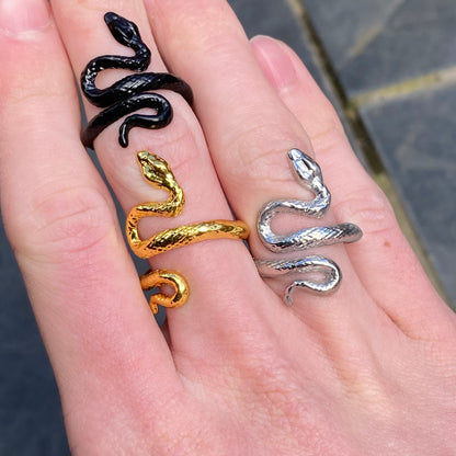 Adjustable Snake Signet Ring Silver