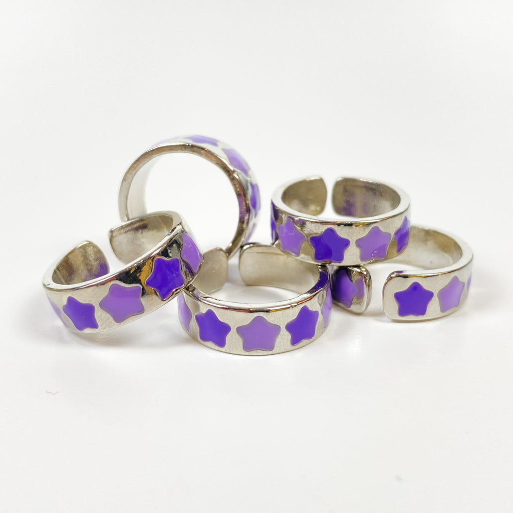 Retro Adjustable Star Ring Silver Purple