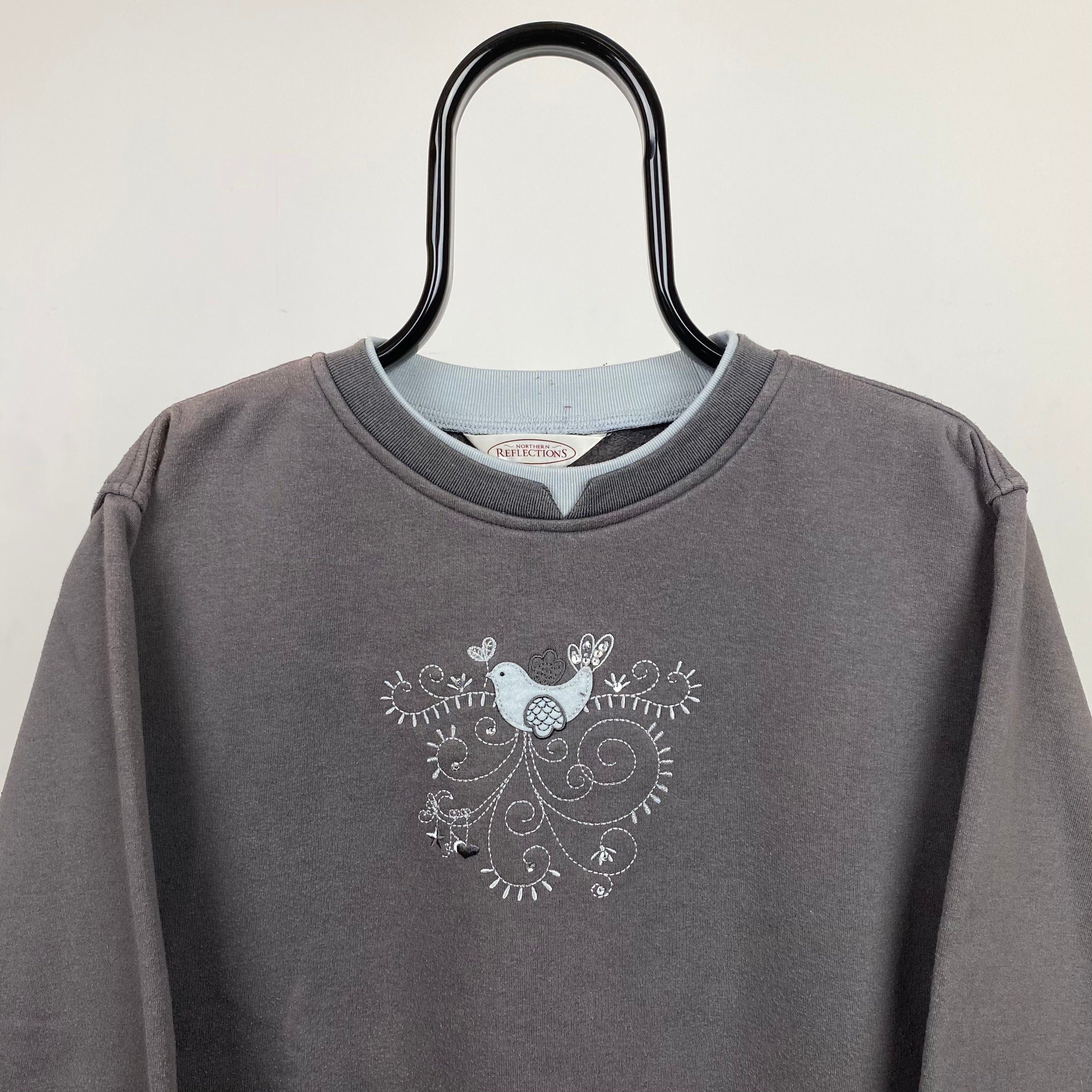 Retro 90s Bird Sweatshirt Grey Large
