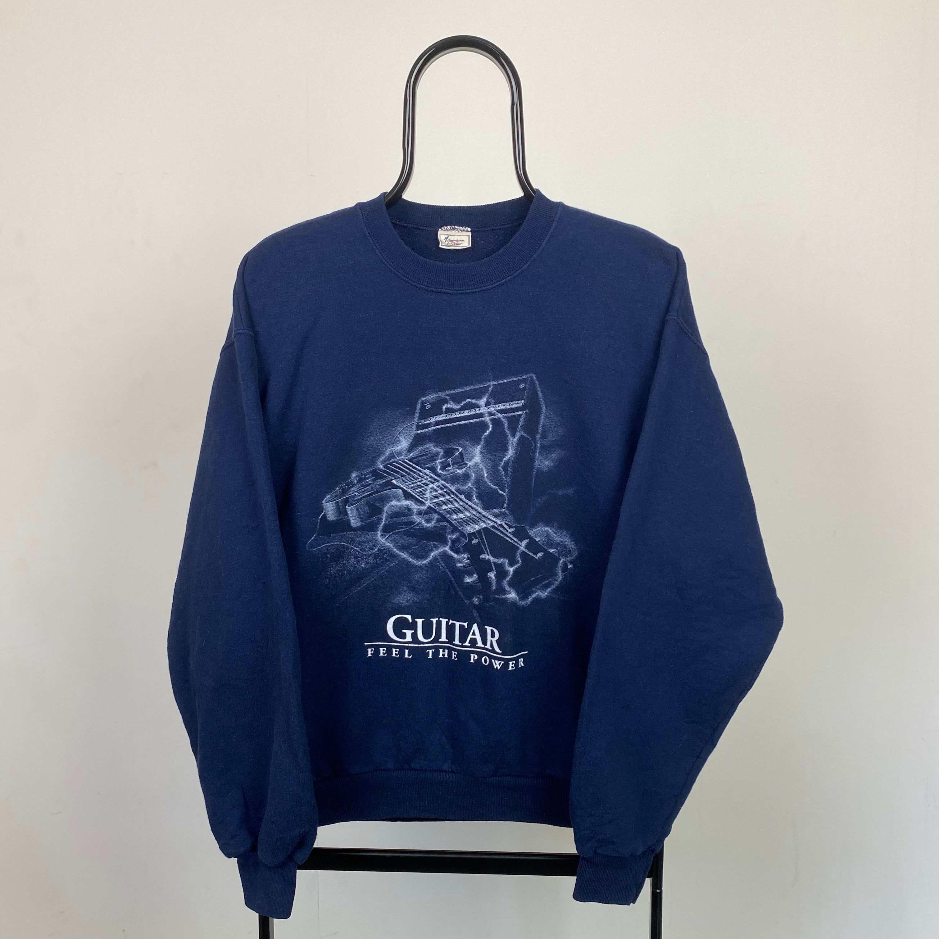 Retro 90s Guitar Sweatshirt Blue Large