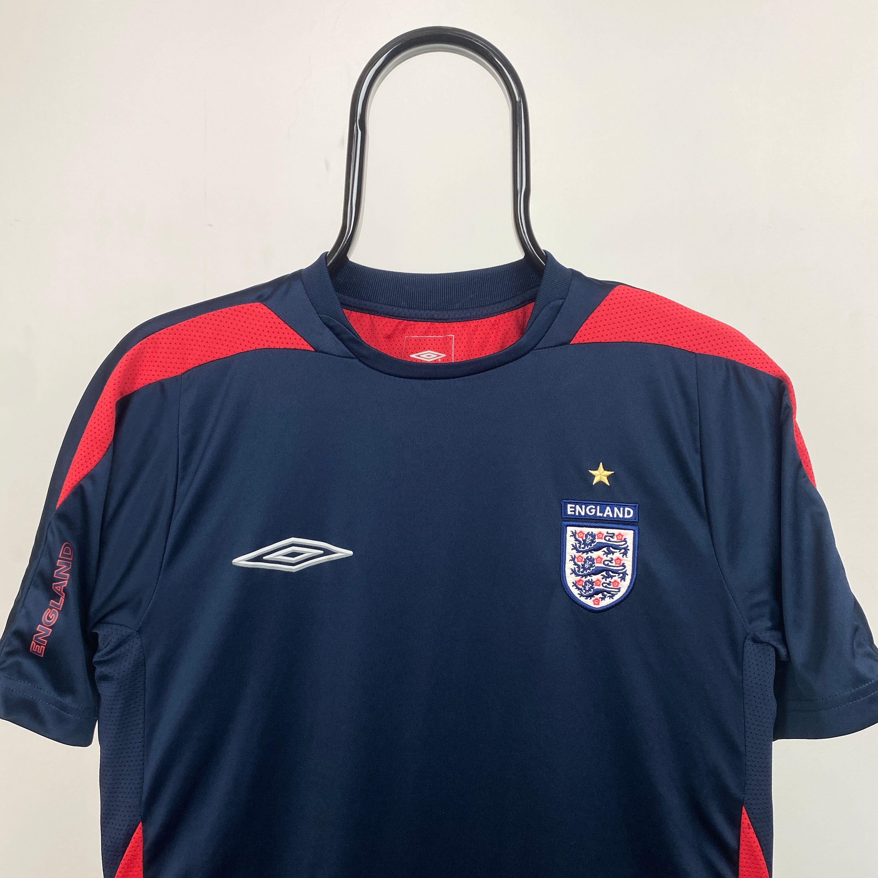 Retro Umbro England Football Shirt T-Shirt Blue Small