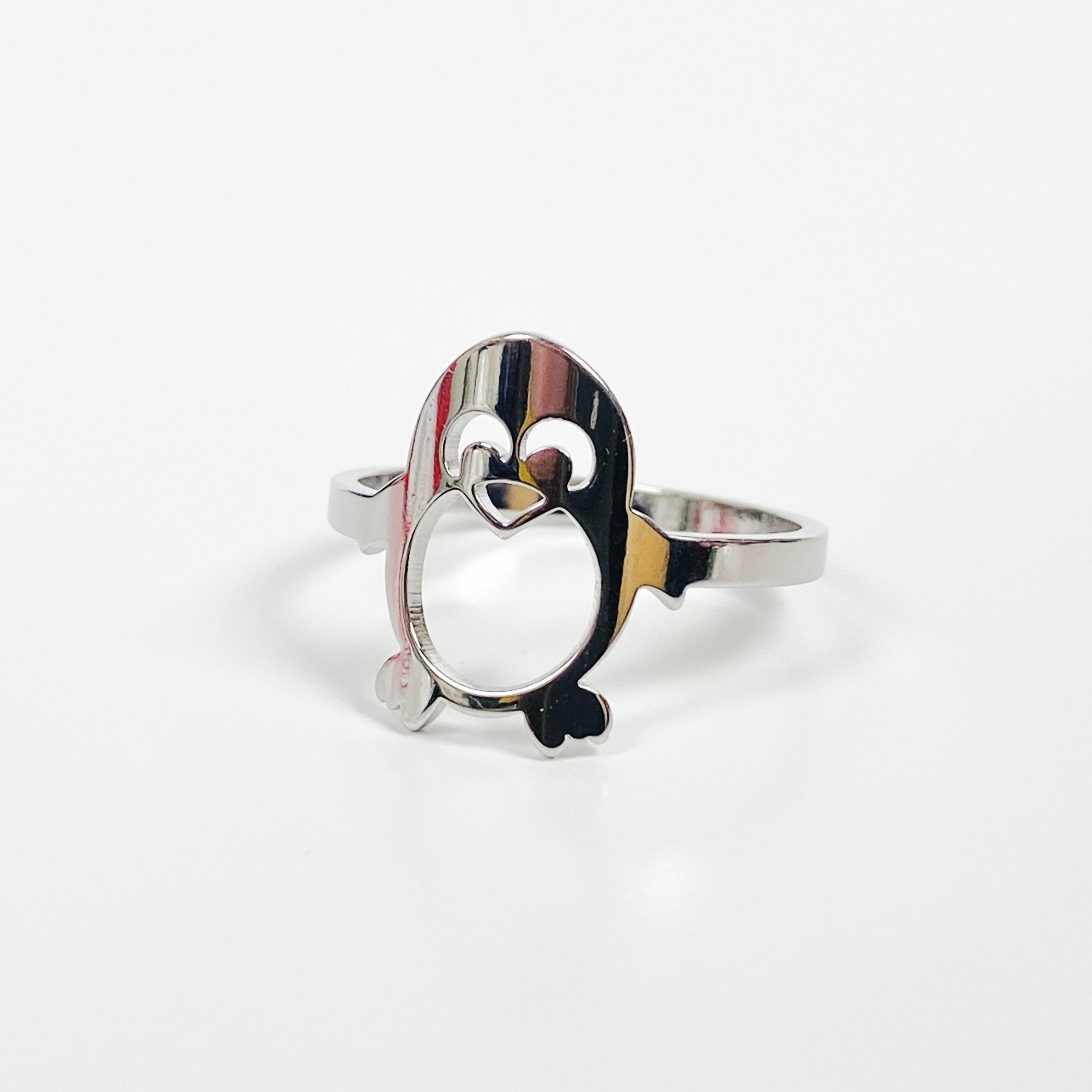 Vintage Retro Adjustable Penguin Ring Silver