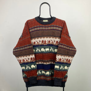 Retro Chunky Knit Sweatshirt Brown Large