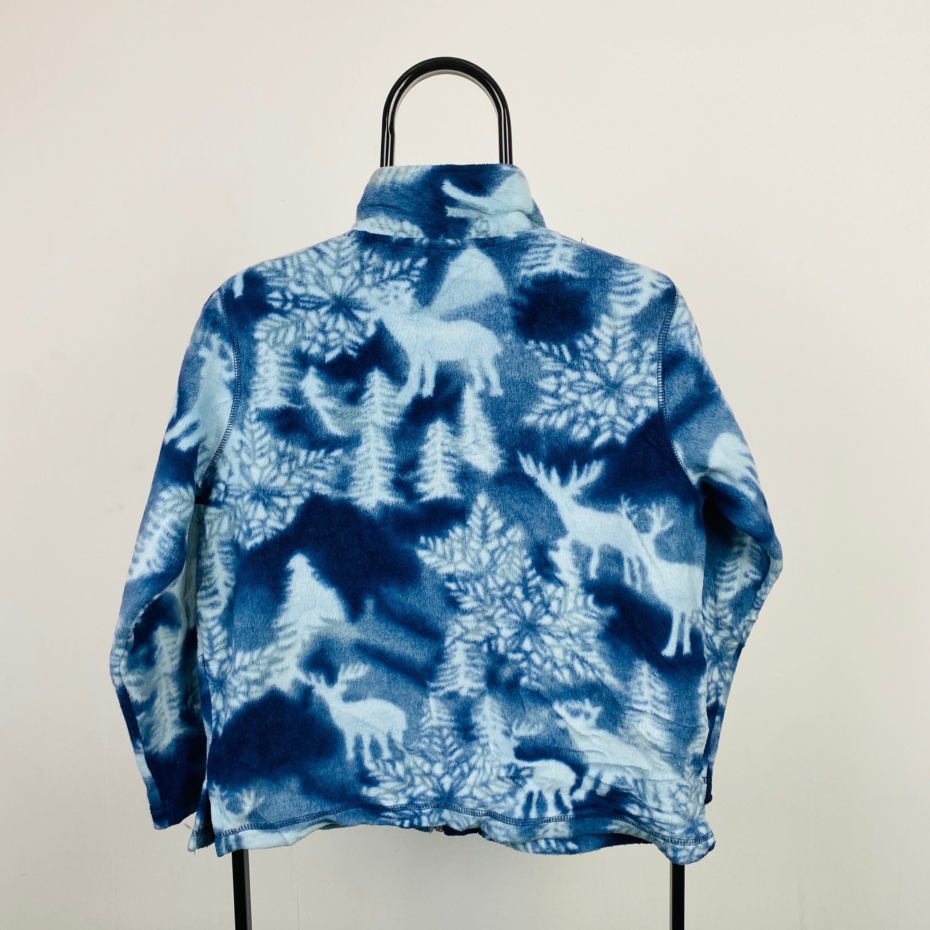 Retro Deer Fleece Sweatshirt Blue Small