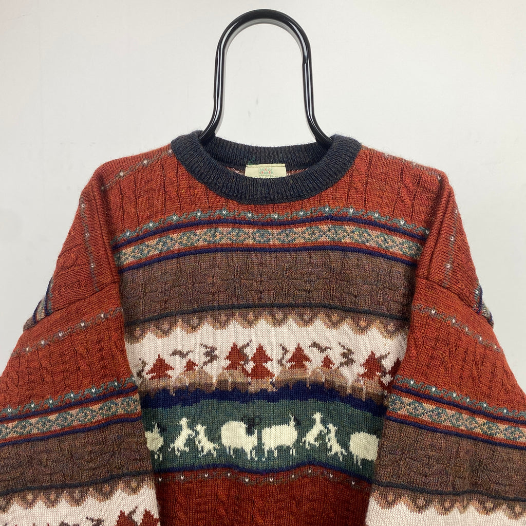 Retro Chunky Knit Sweatshirt Brown Large