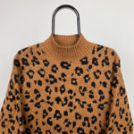Retro 90s Cheetah Knit Sweatshirt Brown Small