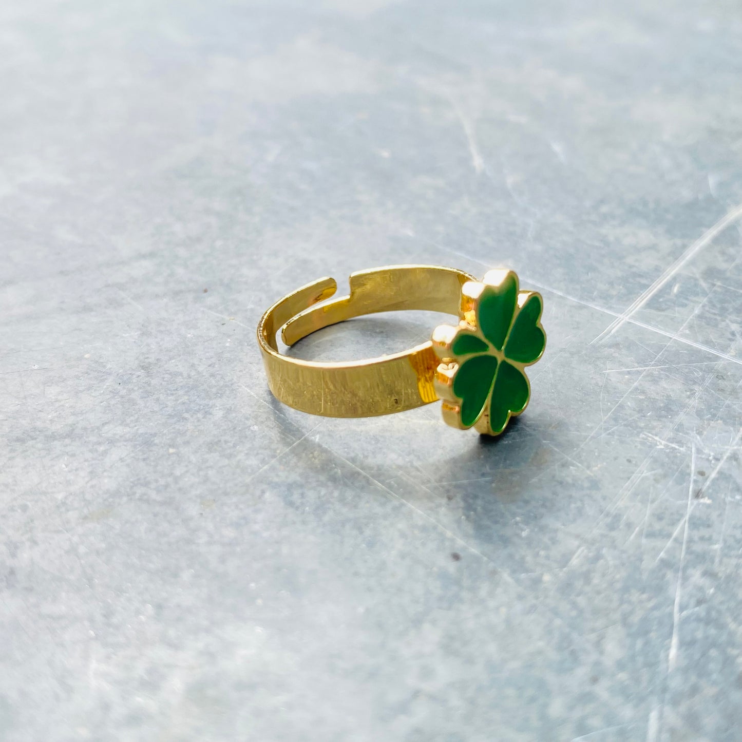 Adjustable Four Leaf Clover Ring Gold