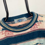 Retro Textured Knit Sweatshirt Blue Large