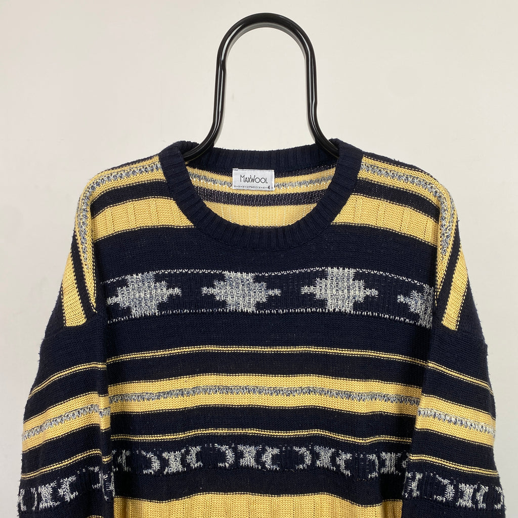 Retro Chunky Knit Sweatshirt Blue Large