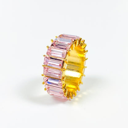 Retro Vintage Gem Ring Gold Pink