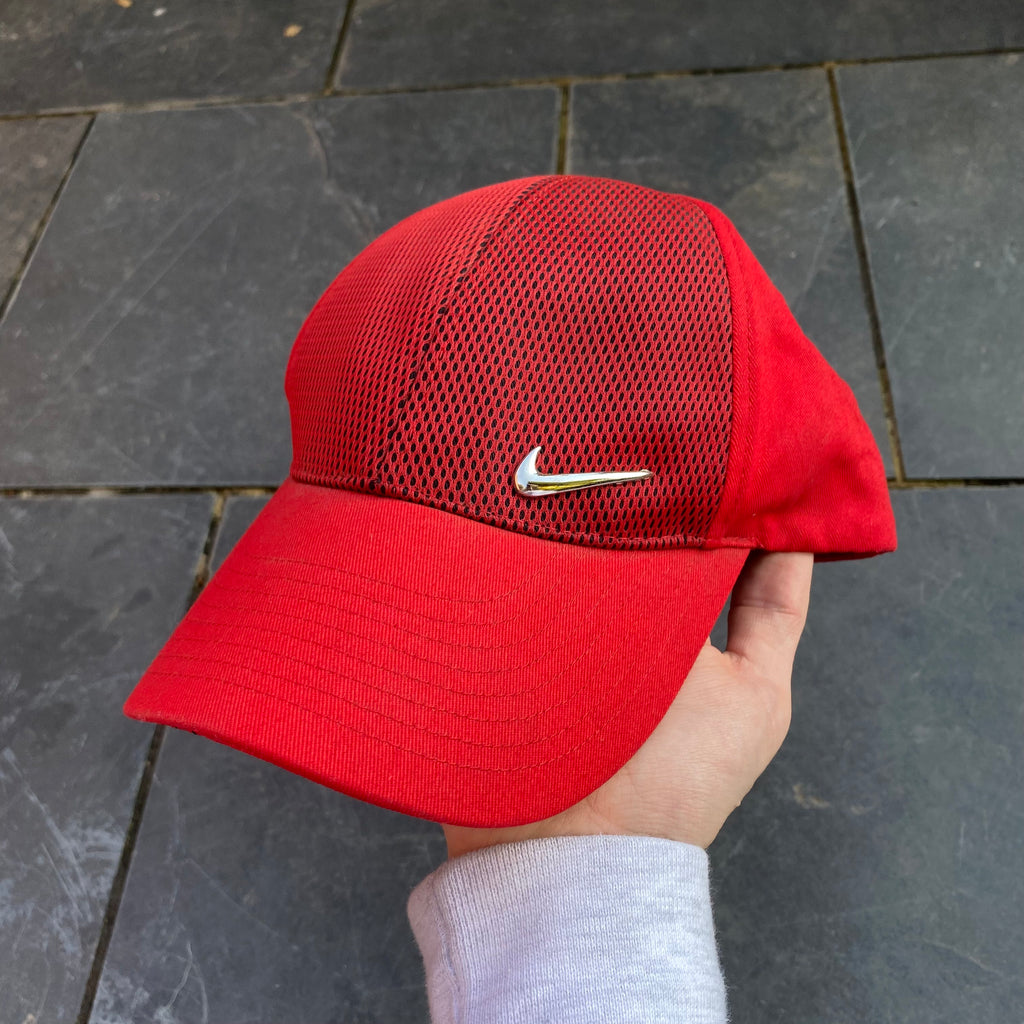 Vintage Nike Metal Swoosh Hat Baseball Cap Red