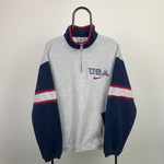 90s Nike USA 1/4 Zip Sweatshirt Grey Large