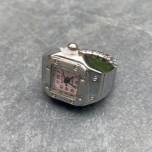 Retro Adjustable Watch Ring Silver Pink