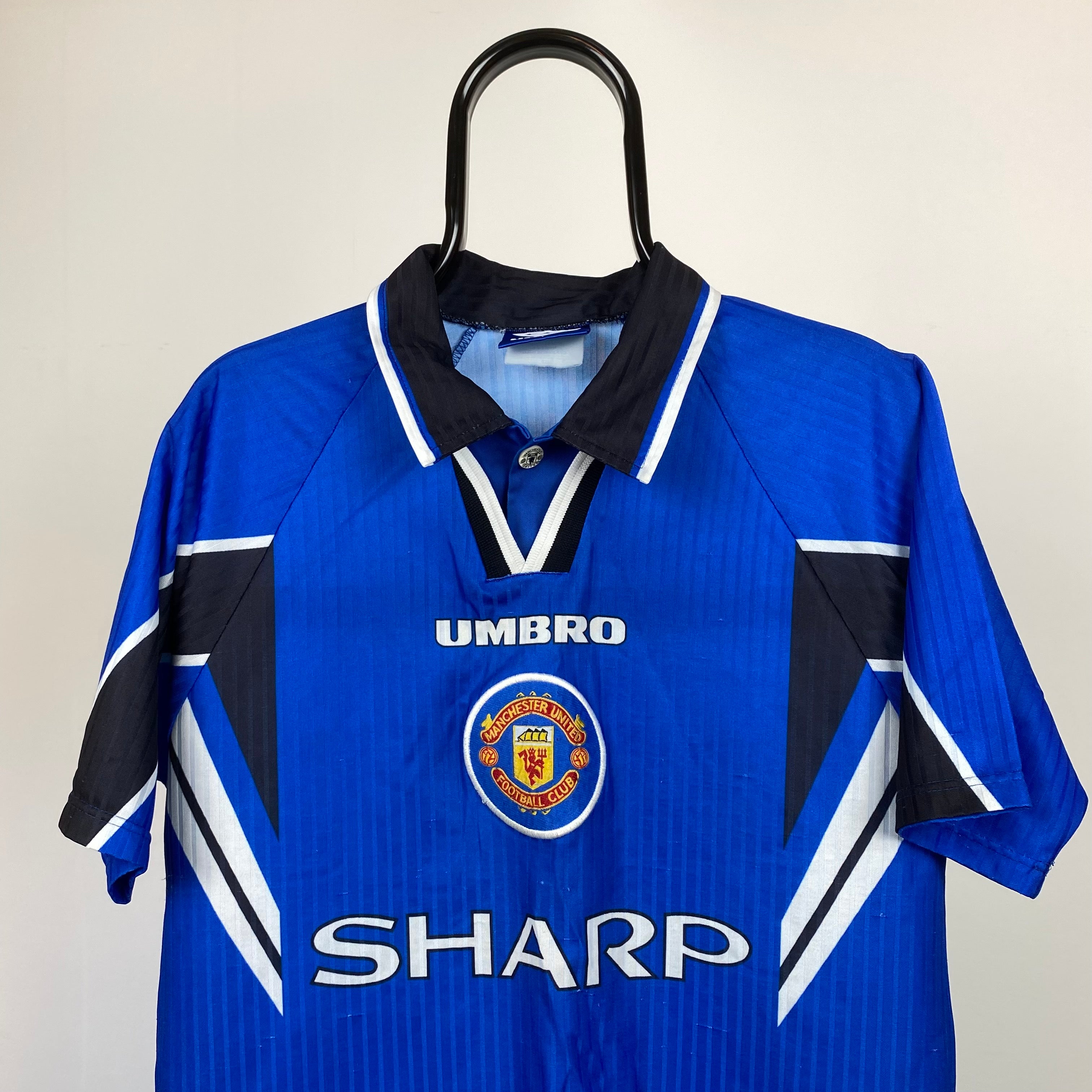 Vintage Cantona Manchester United Football Shirt Blue XS