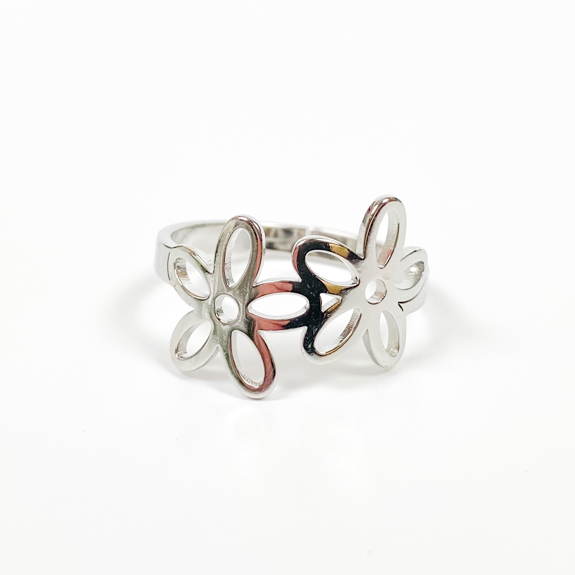Vintage Adjustable Flower Ring Silver
