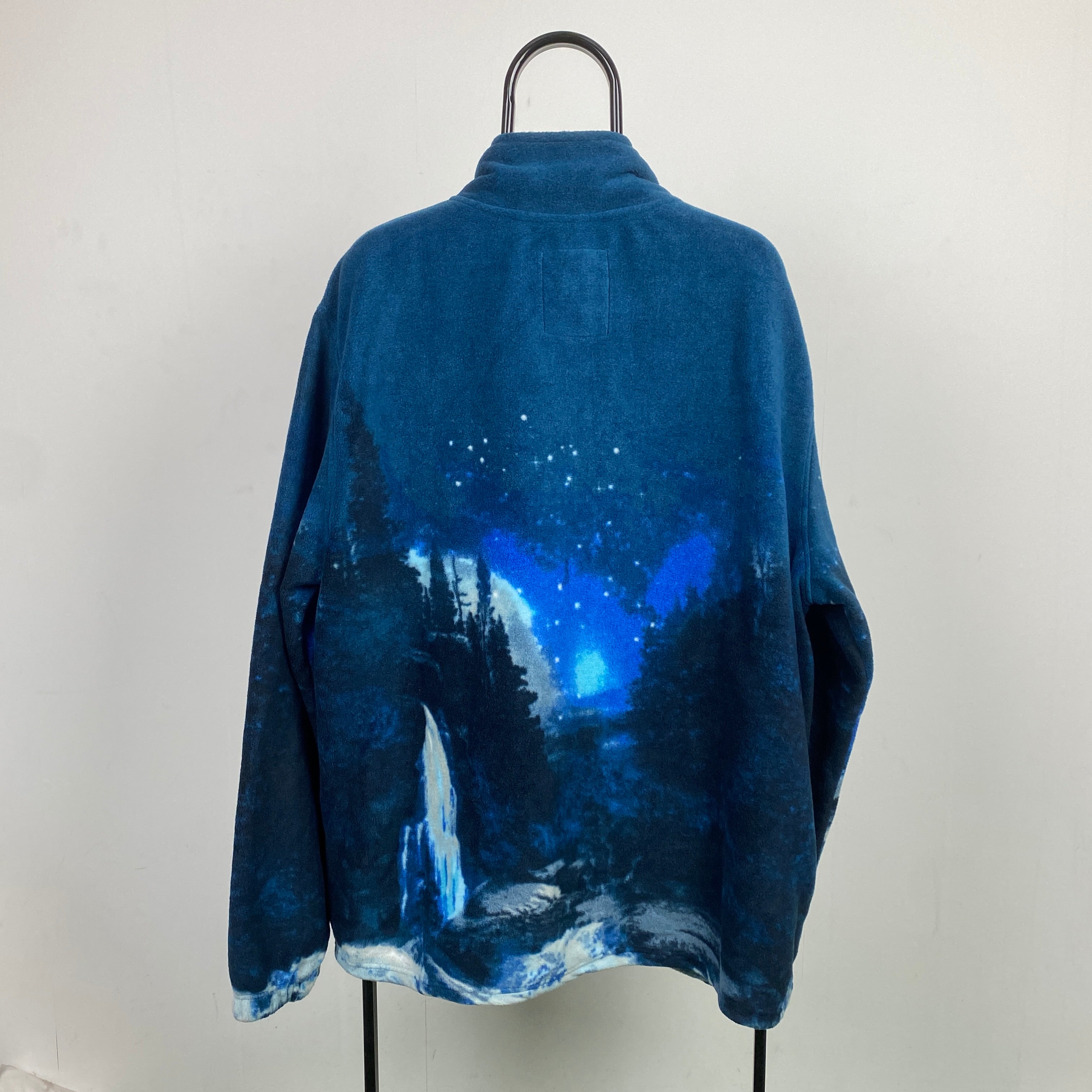 Retro Wolf Fleece Sweatshirt Blue XXL