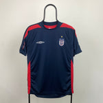 Retro Umbro England Football Shirt T-Shirt Blue Small