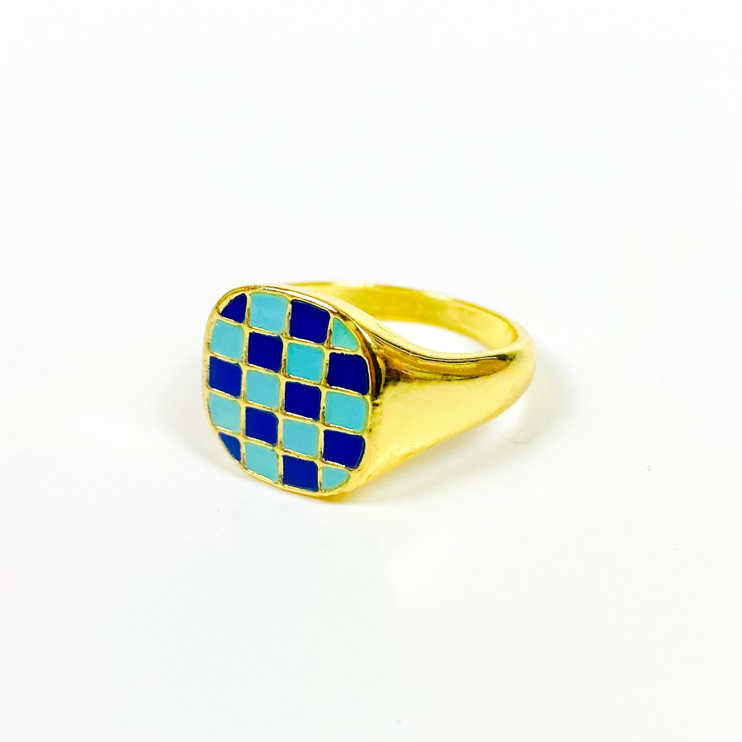 Vintage Block Signet Ring Gold Blue