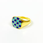 Vintage Block Signet Ring Gold Blue