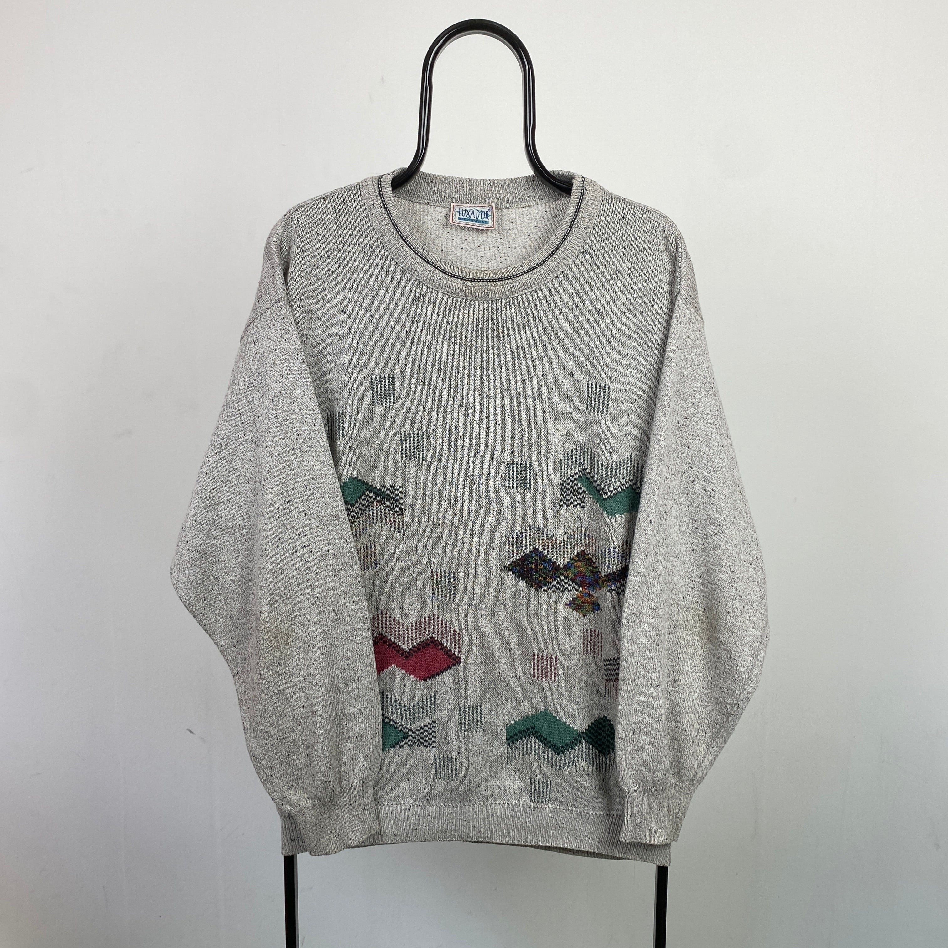 Retro Chunky Knit Sweatshirt Grey XL