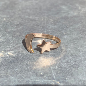 Adjustable Star & Moon Ring Rose Gold
