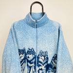 Retro Wolf Fleece Sweatshirt Baby Blue Large
