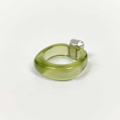 Retro Chunky Gem Ring Green