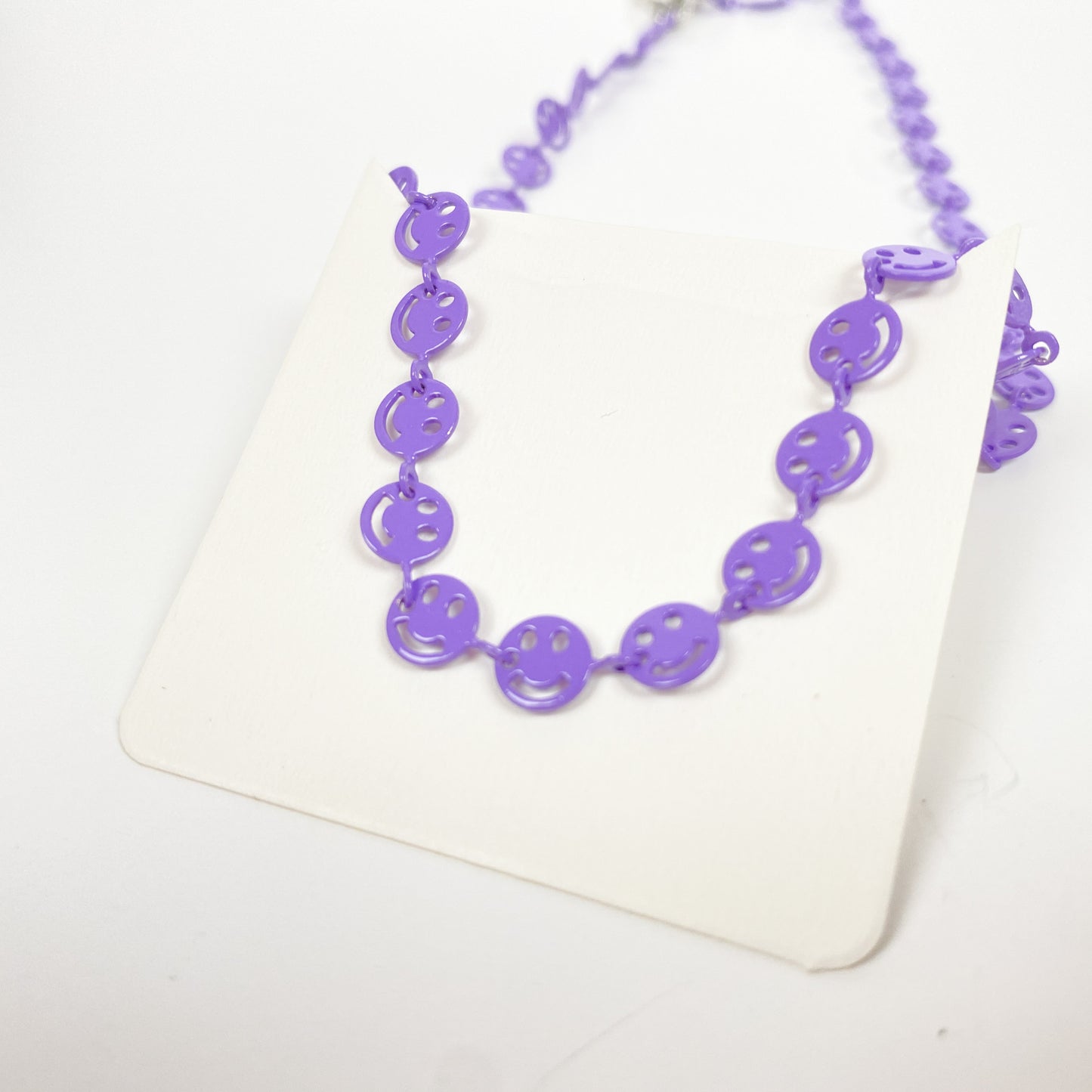 Vintage Retro Smiley Necklace Chain Purple