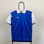 90s Nike Football Shirt T-Shirt Blue Small