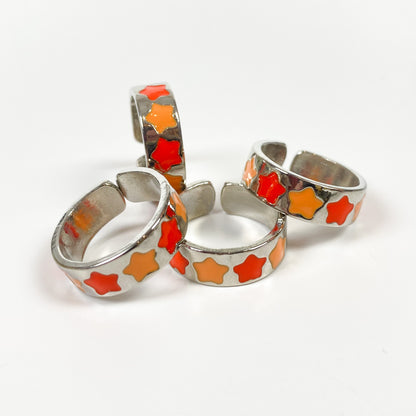 Retro Adjustable Star Ring Silver Orange