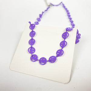 Vintage Retro Smiley Necklace Chain Purple