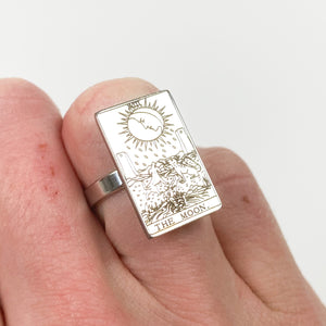 Vintage The Moon Tarot Ring Silver