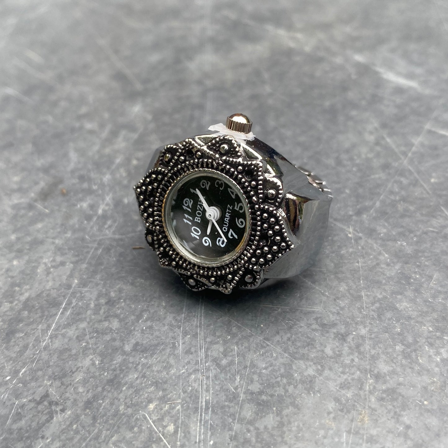 Retro Adjustable Watch Ring Silver Black