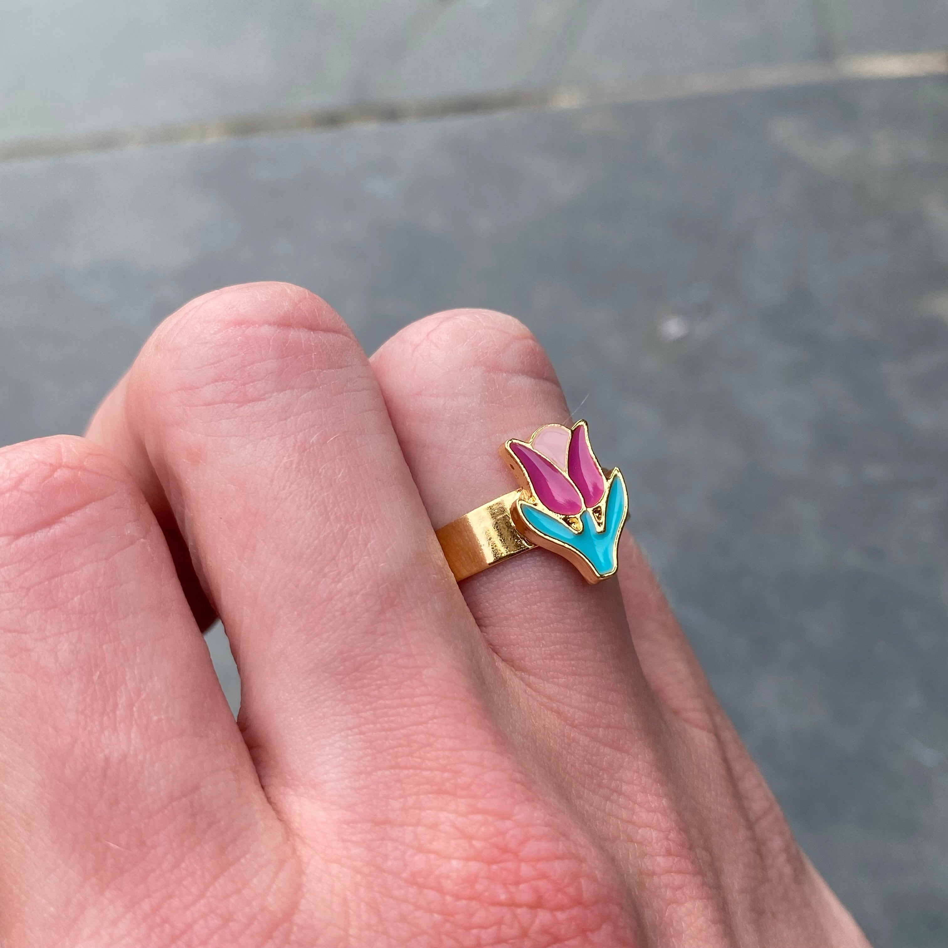 Adjustable Tulip Flower Ring Gold