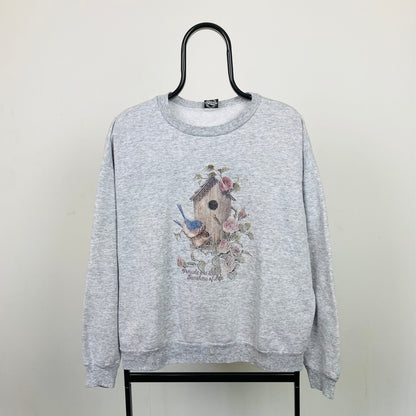 Retro 90s Bird Sweatshirt Grey Large