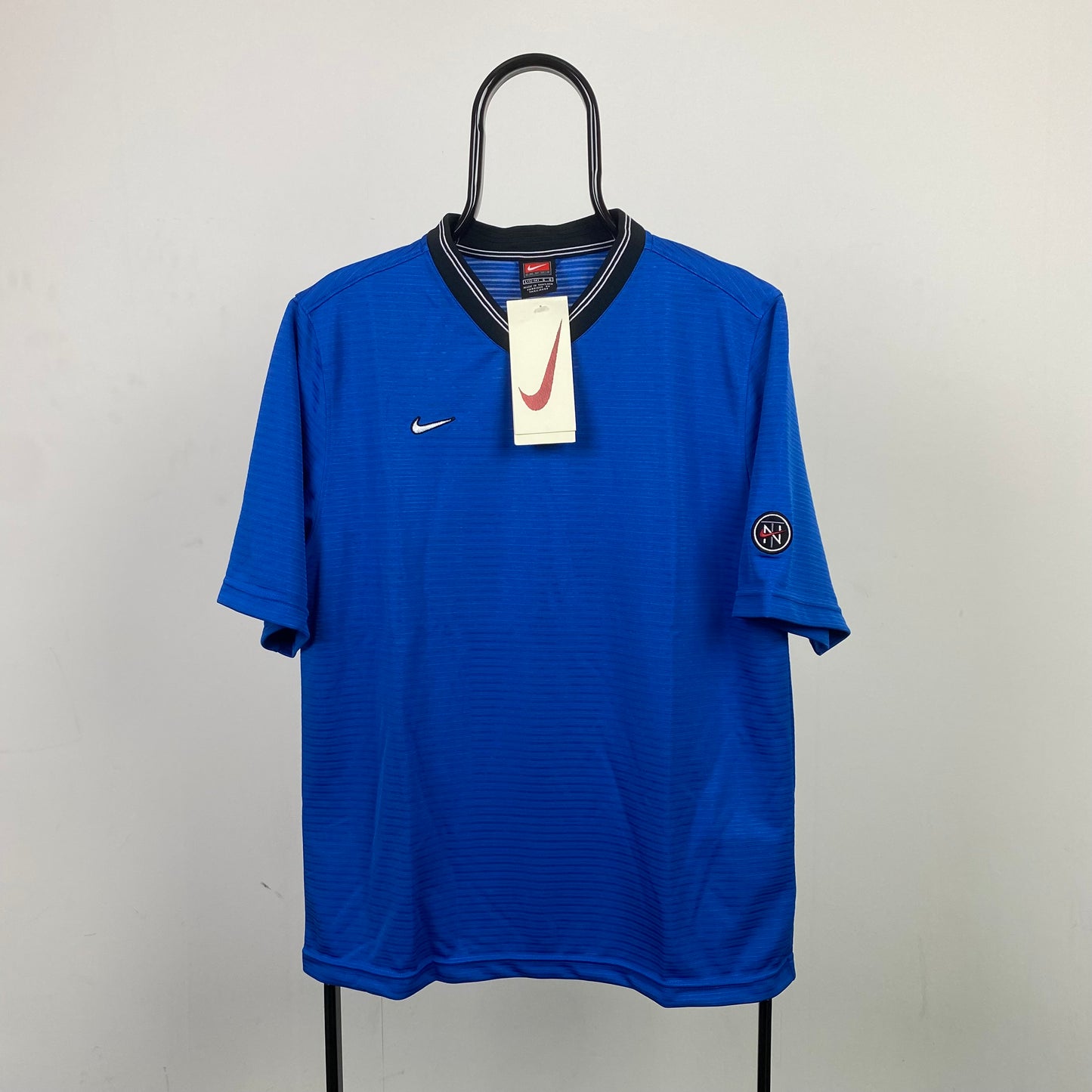 90s Nike Town Football Shirt T-Shirt Blue Large