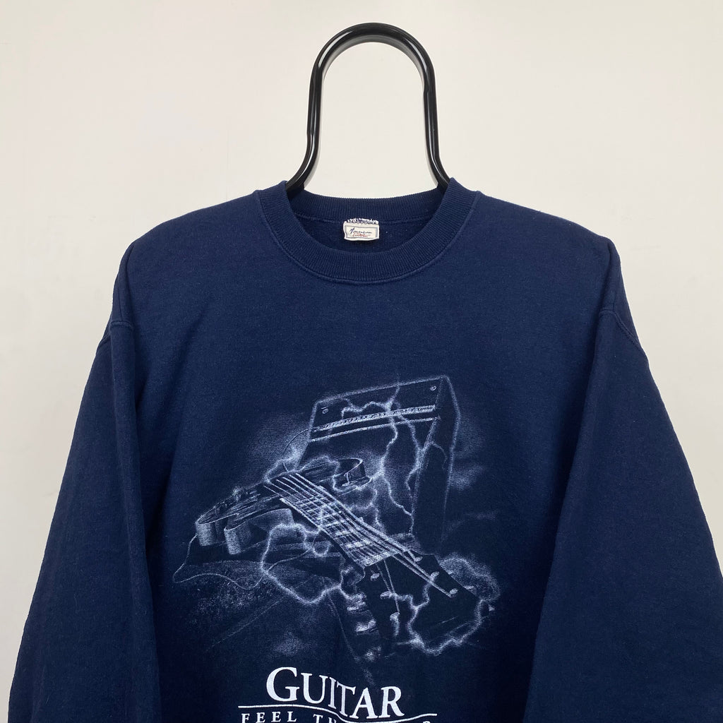 Retro 90s Guitar Sweatshirt Blue Large