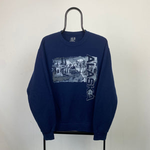 Retro 90s Alaska Wolf Sweatshirt Blue Medium