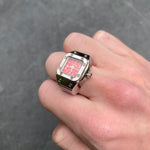 Retro Adjustable Watch Ring Silver Red