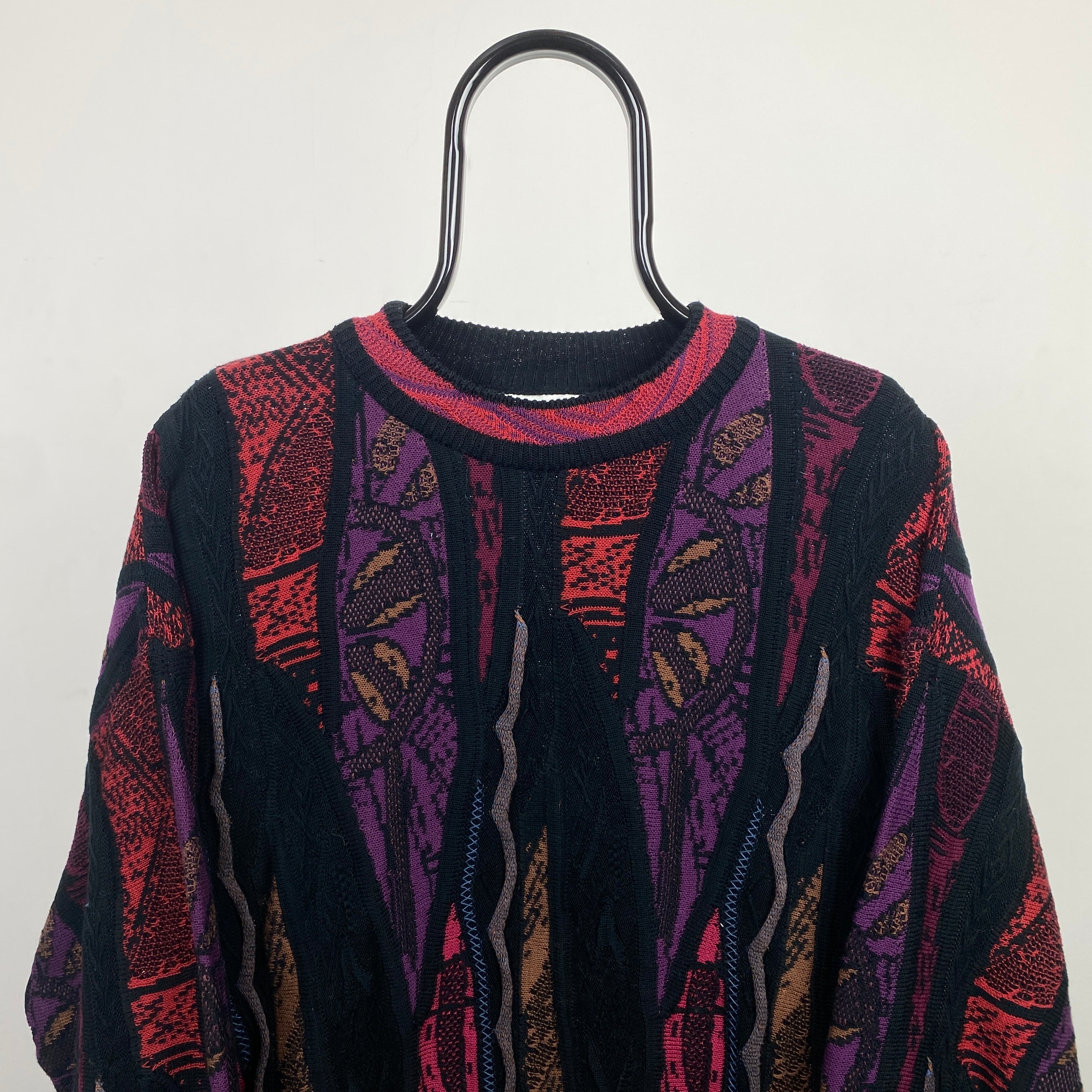 Retro Textured Knit Sweatshirt Black Large