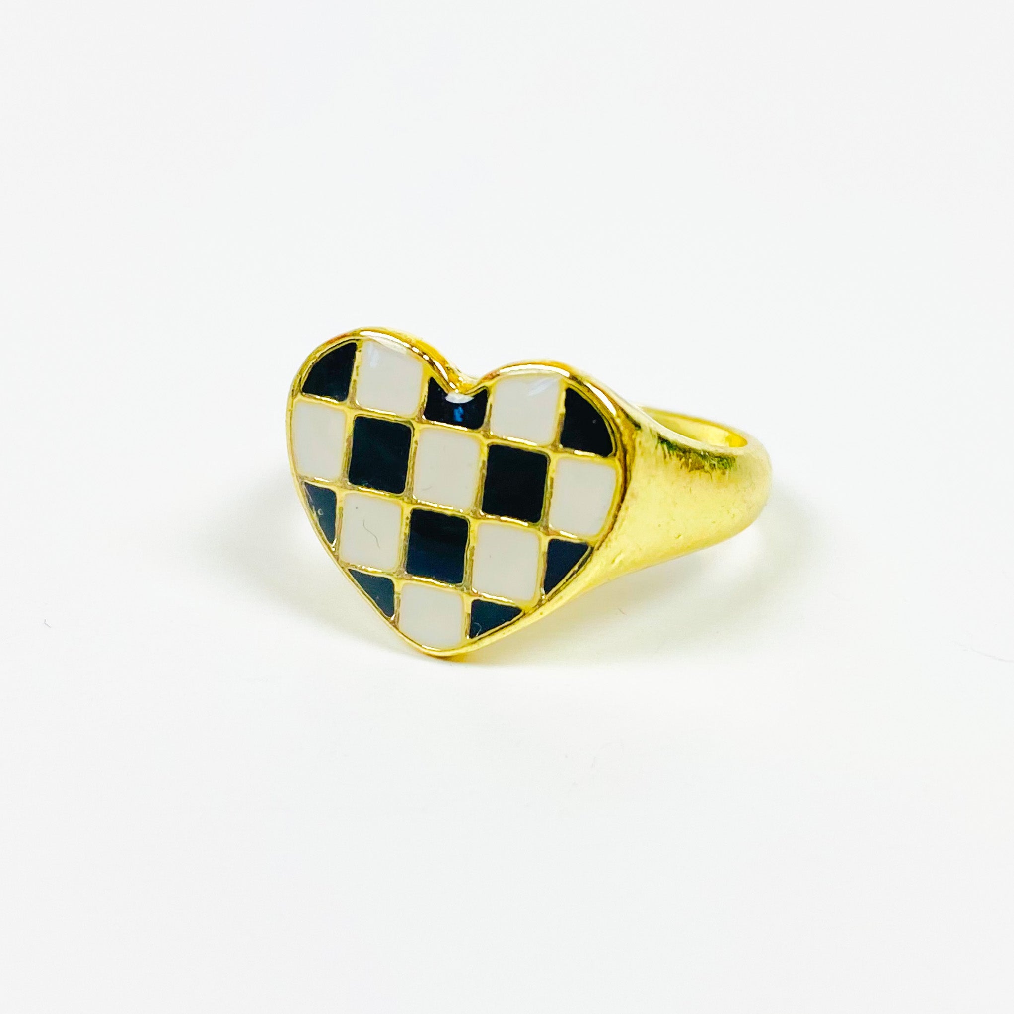 Vintage Heart Signet Ring Gold Black