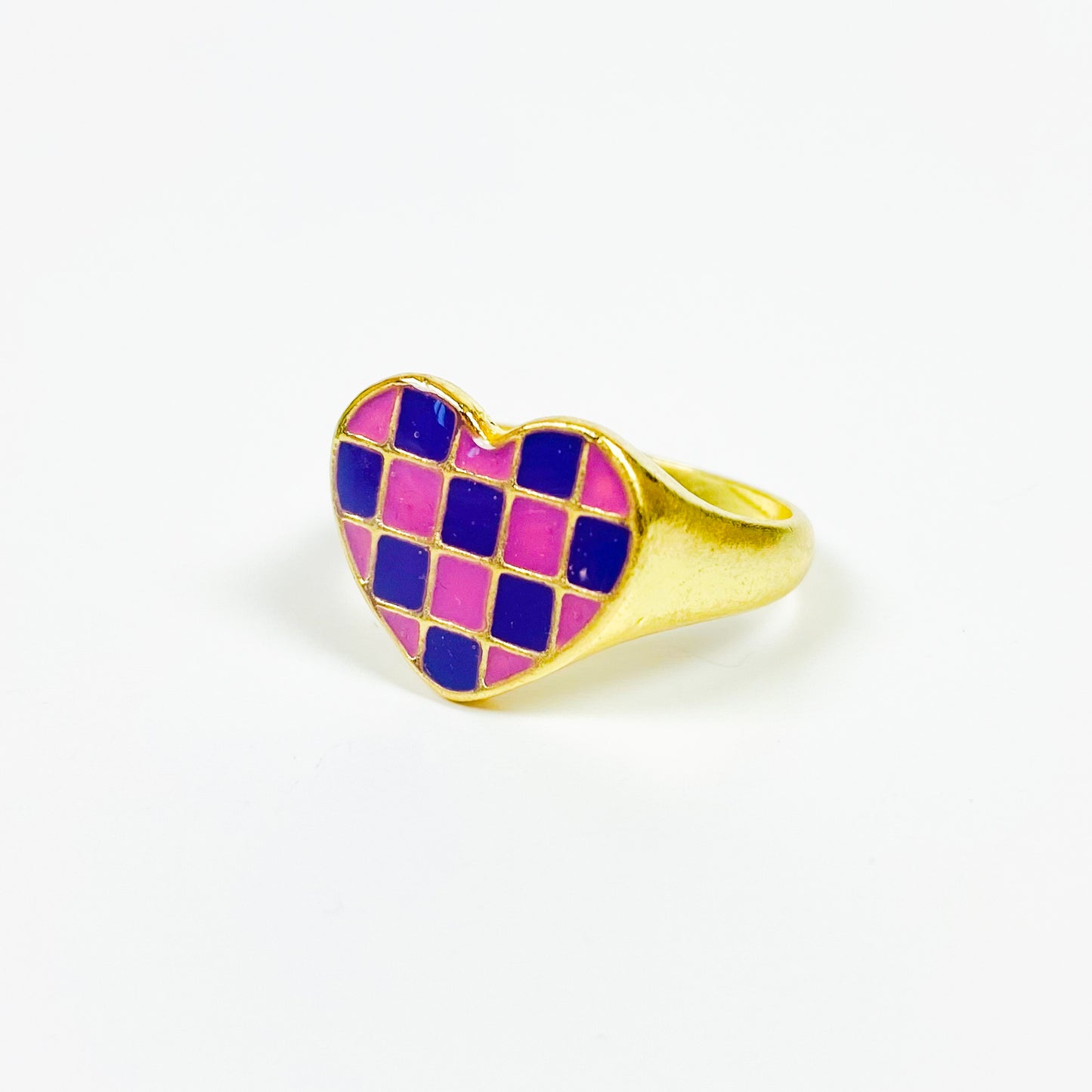 Vintage Heart Signet Ring Gold Pink