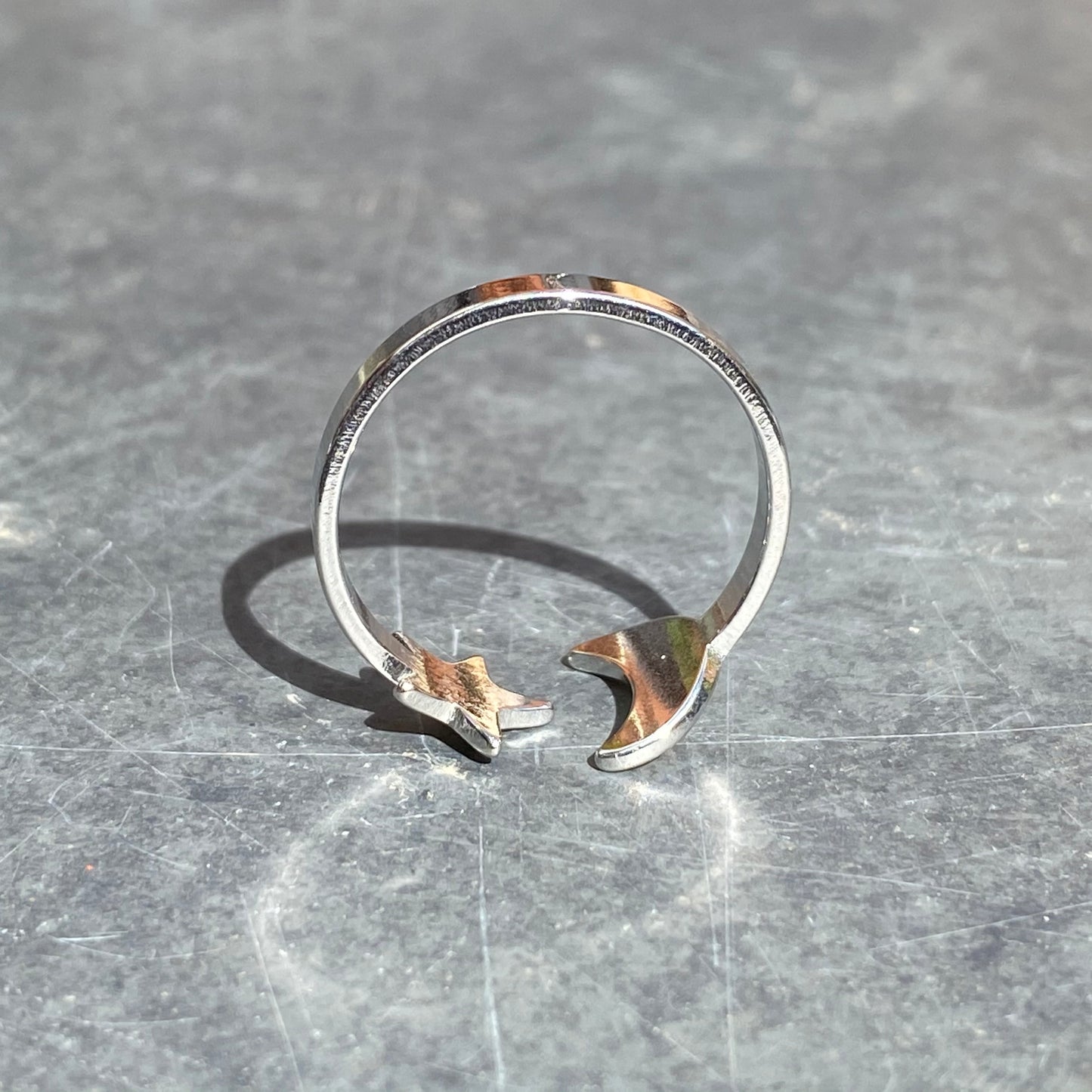 Adjustable Star & Moon Ring Silver