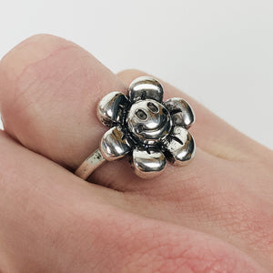 Retro Vintage Flower Signet Ring Silver