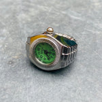 Retro Adjustable Watch Ring Silver Green